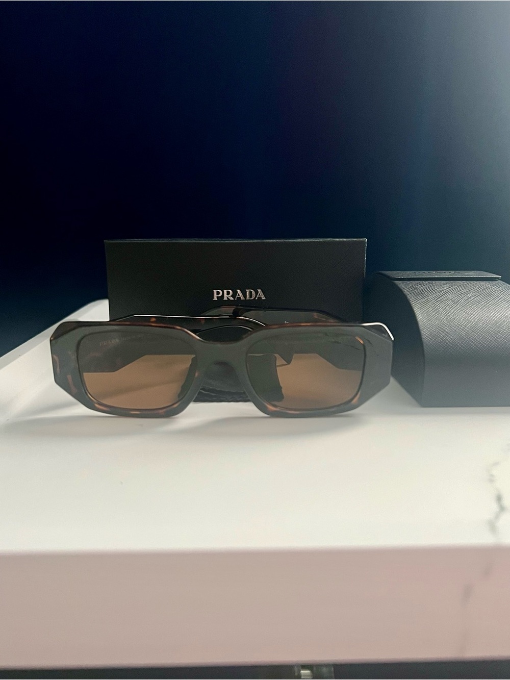 PRADA Sunglasses Symbole Small Geometric Acetate Honey Havana Tortoise EUC - Picture 7 of 7